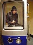 Andy is driving the subway! He didn't like that I got a piece of the rug in this photo, but whatever, like you really would have thought he was driving it anyway.