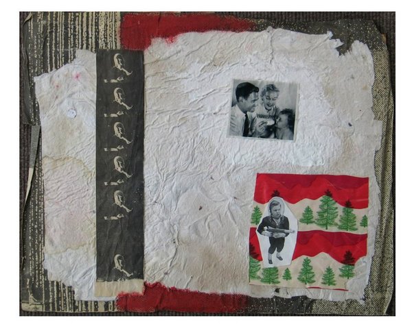 Collage
c.1995
11.5x15
handmade paper, newsprint, wrapping paper and acrylic on cardboard